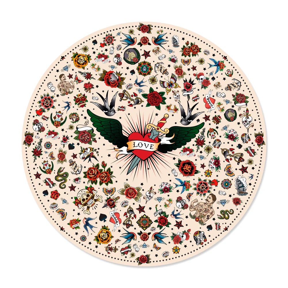 White Tattoo Vinyl Rug | Round