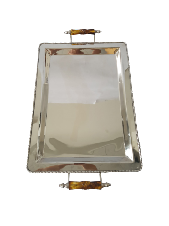 Brass + Stainless Tray - Tortoiseshell Resin Handles