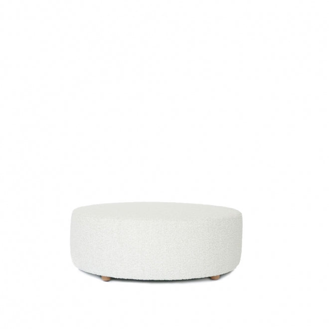 White Boucle Large Drum Ottoman