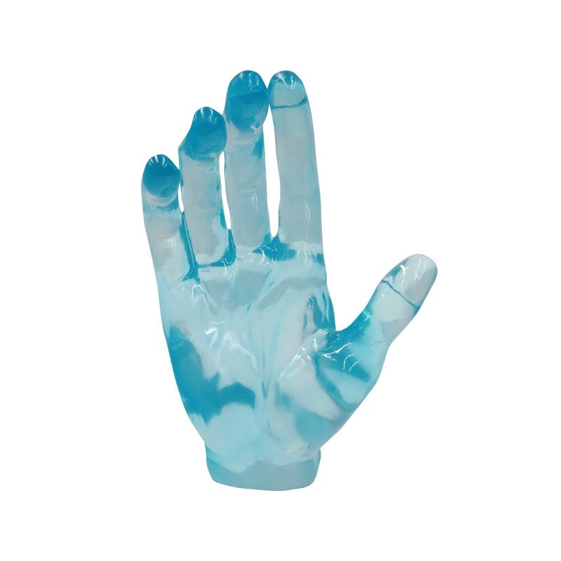 Clear Touch Hand Sculpture | Blue – Copper + Pink
