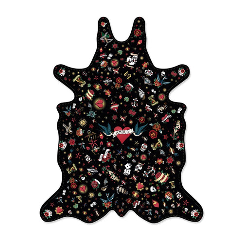 Black Tattoo Vinyl Rug | Hide