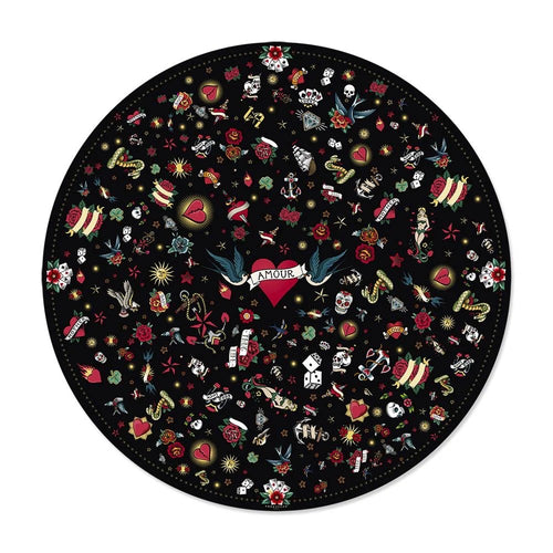 Black Tattoo Vinyl Rug | Round
