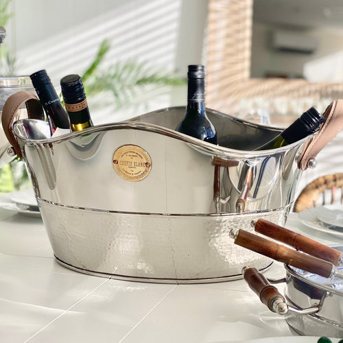 Nickel Wine Tub W/Leather Handles