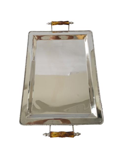 Brass + Stainless Tray - Tortoiseshell Resin Handles