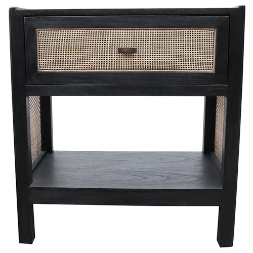 Lumsden One Drawer Side Table | Black | Rattan