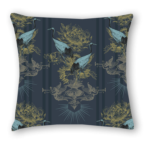 Imperial - Cranes - Ink - Cushion Cover