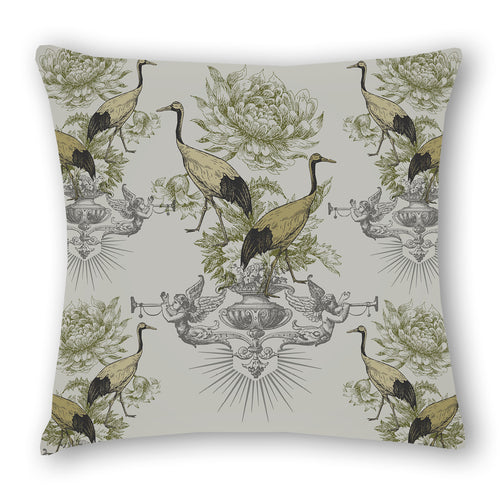 Imperial - Cranes - Stone - Cushion Cover