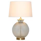 Patterned Glass + Brass Lamp W/Shade