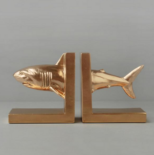White Moose Shark Bookends - Gold