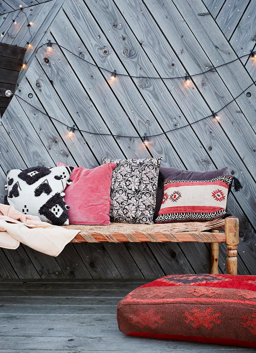 Madam Stoltz Cushion Cover With Tassels - Camel/Black/Paprika