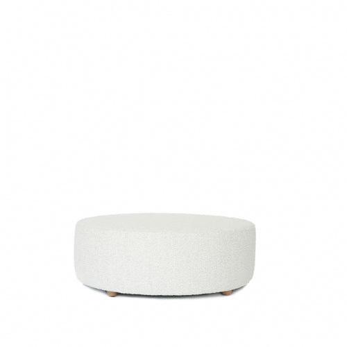 White Boucle Large Drum Ottoman
